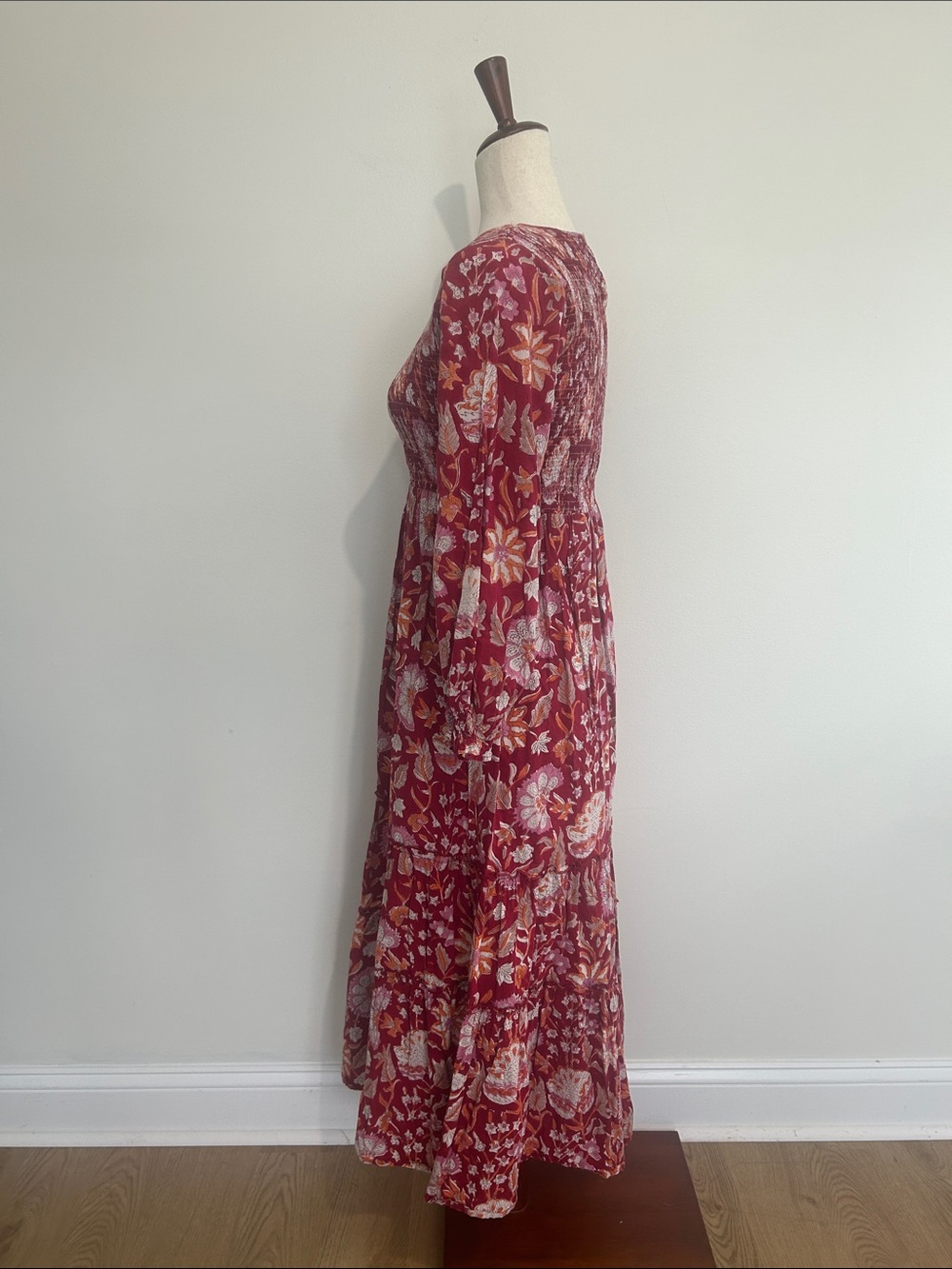 Madison Matthews Floral Smocked Long-Sleeve Maxi Dress Size Small - Picture 3 of 5